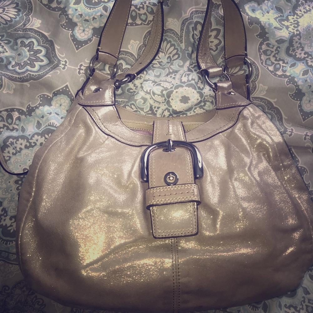 Gold Shimmer Coach Handbag Purple Interior